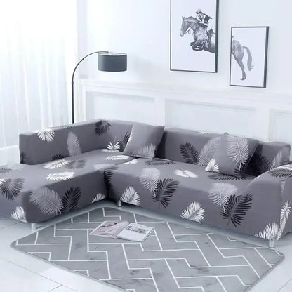 Geometric yellow & gray stretch sofa cover living room couch protector
