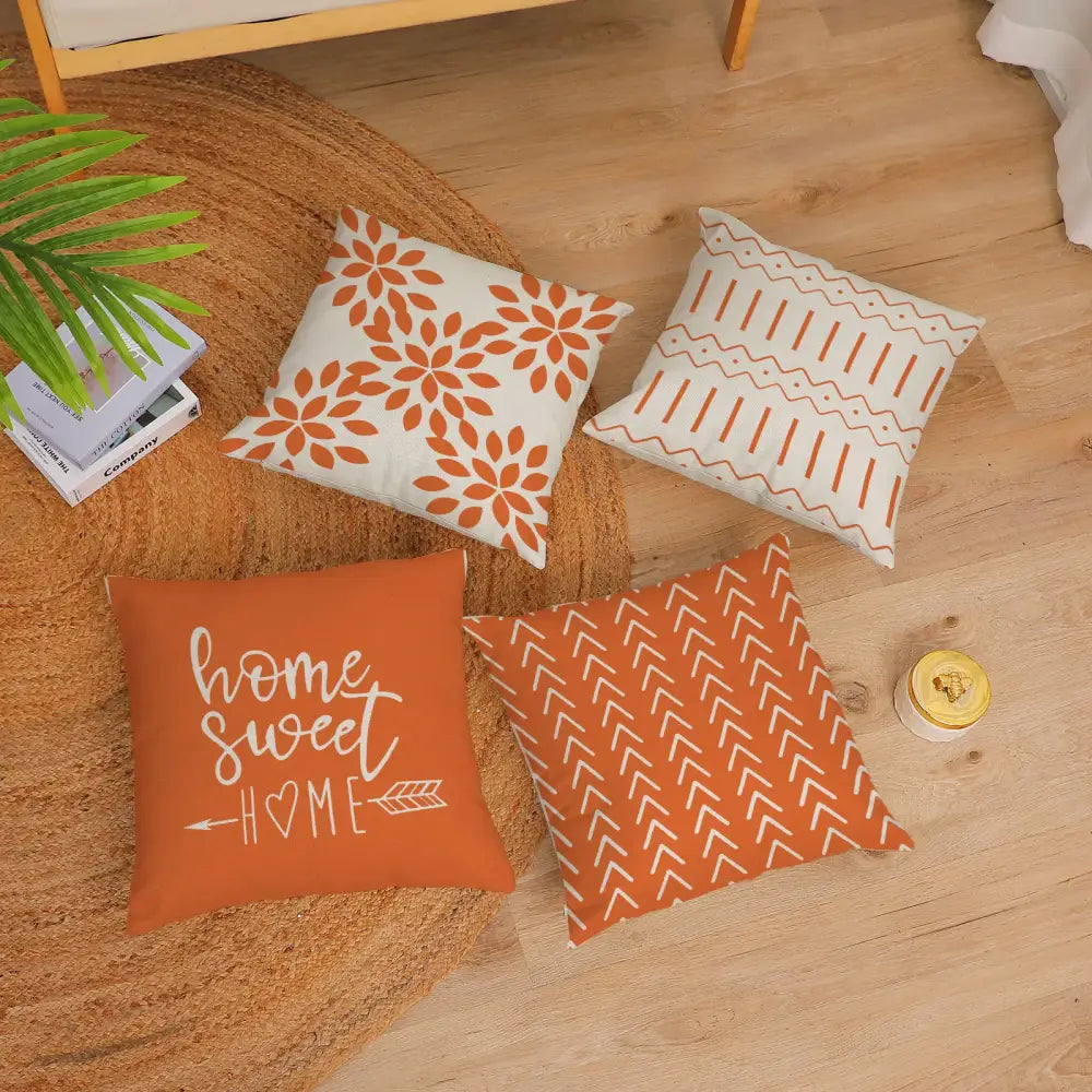 Geometric yellow linen pillow cover set living room autumnal decor