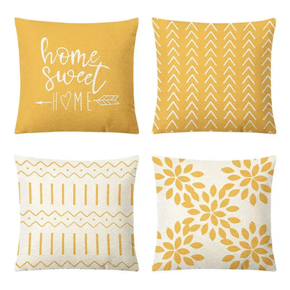 Geometric yellow linen pillow cover set living room autumnal decor