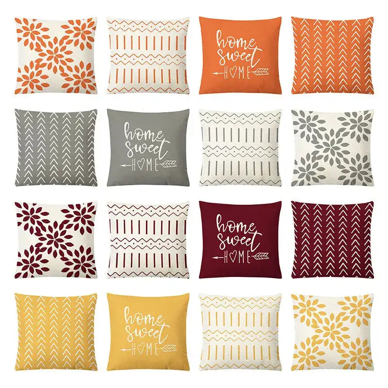 Geometric yellow linen pillow cover set living room autumnal decor