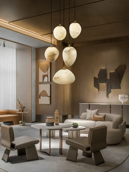 Geometry marble led chandelier creamy white & beige kitchen island