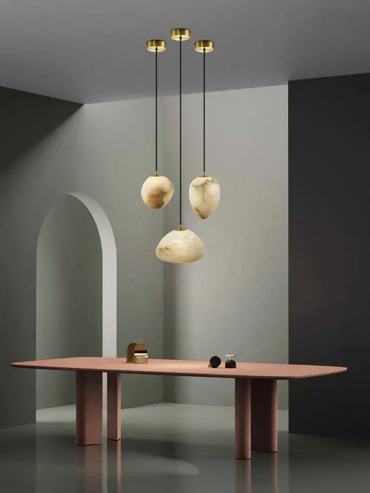 Geometry marble led chandelier creamy white & beige kitchen island