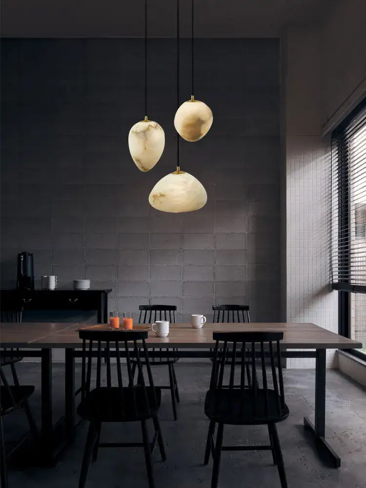 Geometry marble led chandelier creamy white & beige kitchen island