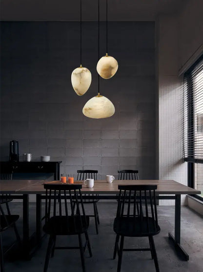Geometry marble led chandelier creamy white & beige kitchen island