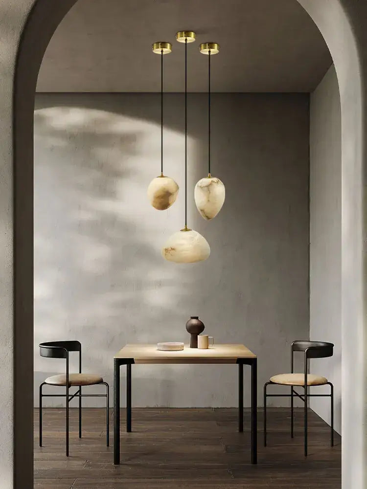 Geometry marble led chandelier creamy white & beige kitchen island