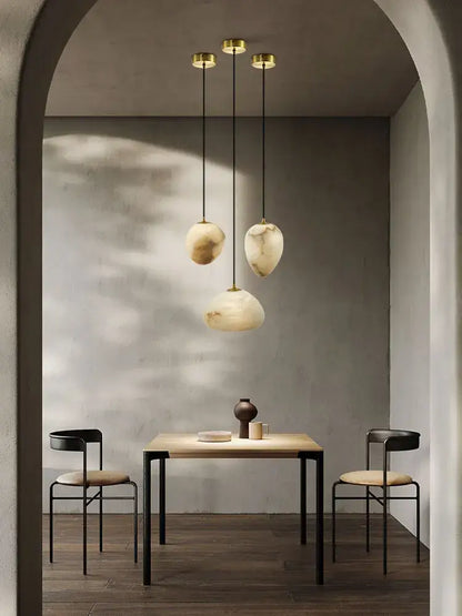 Geometry marble led chandelier creamy white & beige kitchen island