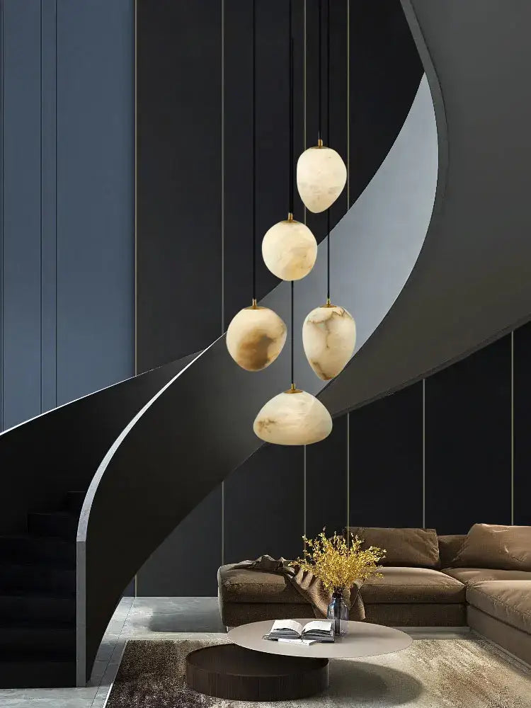 Geometry marble led chandelier creamy white & beige kitchen island