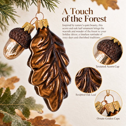 Oak Leaf and Acorn Glass Christmas Ornament
