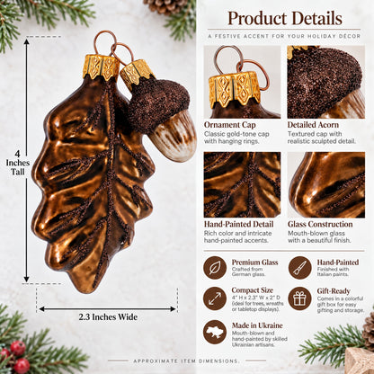 Oak Leaf and Acorn Glass Christmas Ornament