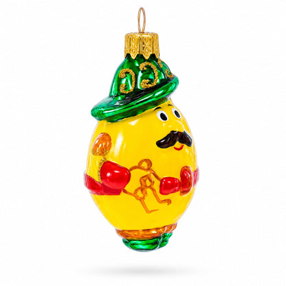 Mustached Lemon in Alpine Outfit Glass Christmas Ornament