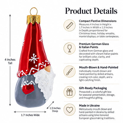 Scandinavian Gnome Elf Glass Christmas Ornament