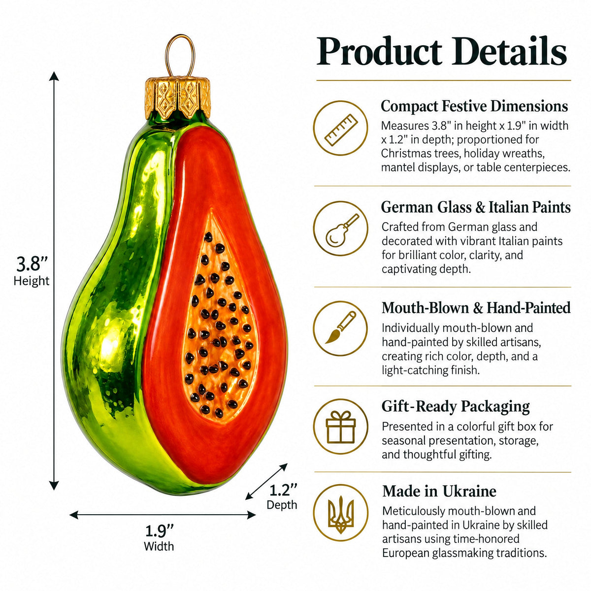 Papaya Glass Christmas Ornament