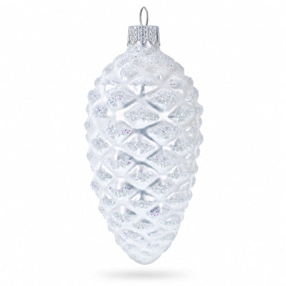 Woodland Retro Style White Pinecone Glass Christmas Ornament