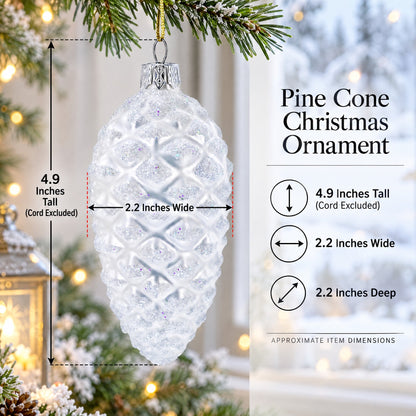 Woodland Retro Style White Pinecone Glass Christmas Ornament