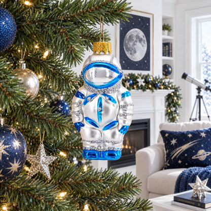 Astronaut in Blue Spacesuit Glass Christmas Ornament