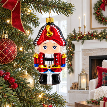 Red Nutcracker Soldier Glass Christmas Ornament