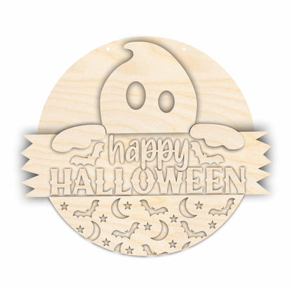 Unfinished Wood Ghost Halloween Door Sign Kit | Wood Craft Cutouts | 1/4" Thick |
