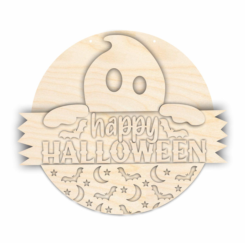 Unfinished Wood Ghost Halloween Door Sign Kit | Wood Craft Cutouts | 1/4" Thick |