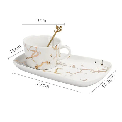 Gilded marble texture ceramic cup and saucer set dining room luxury