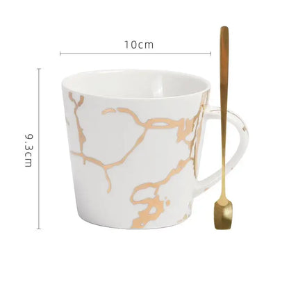 Gilded marble texture ceramic cup and saucer set dining room luxury