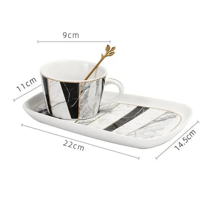 Gilded marble texture ceramic cup and saucer set dining room luxury