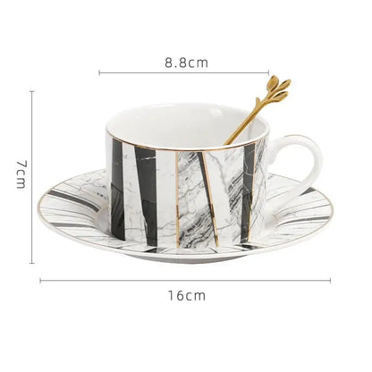 Gilded marble texture ceramic cup and saucer set dining room luxury
