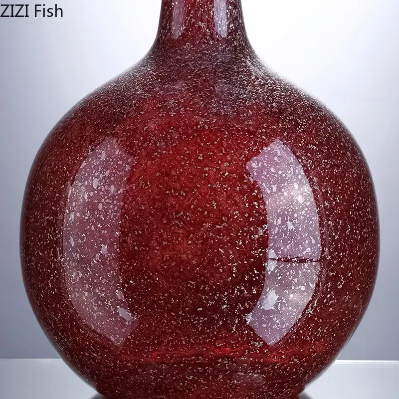 Gilded red glass vase set with artificial flowers – desk decor