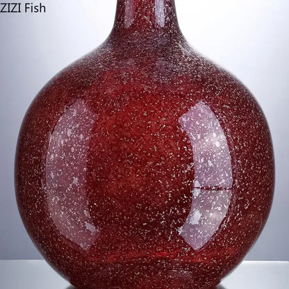 Gilded red glass vase set with artificial flowers – desk decor