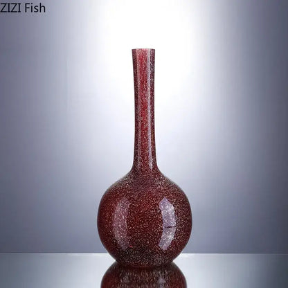 Gilded red glass vase set with artificial flowers – desk decor