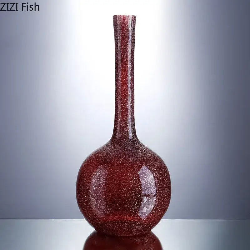 Gilded red glass vase set with artificial flowers – desk decor