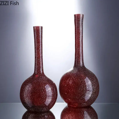 Gilded red glass vase set with artificial flowers – desk decor
