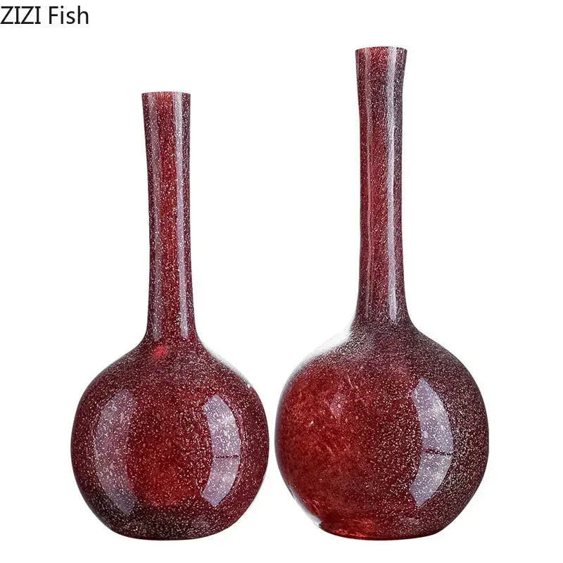 Gilded red glass vase set with artificial flowers – desk decor