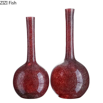 Gilded red glass vase set with artificial flowers – desk decor