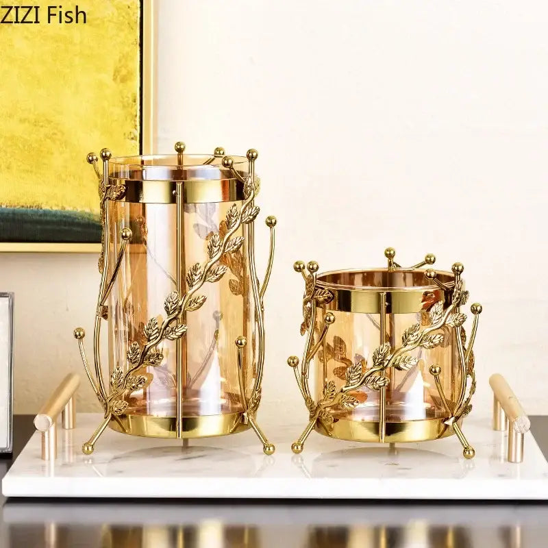 Gilded tree branch gold glass vase for living room flower arrangement