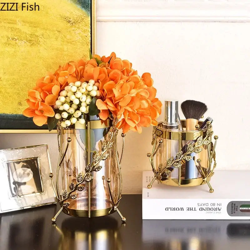 Gilded tree branch gold glass vase for living room flower arrangement