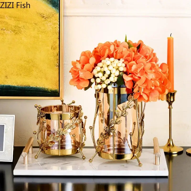 Gilded tree branch gold glass vase for living room flower arrangement