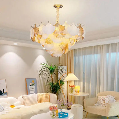 Ginkgo art deco gold & white dimmable chandelier for dining room