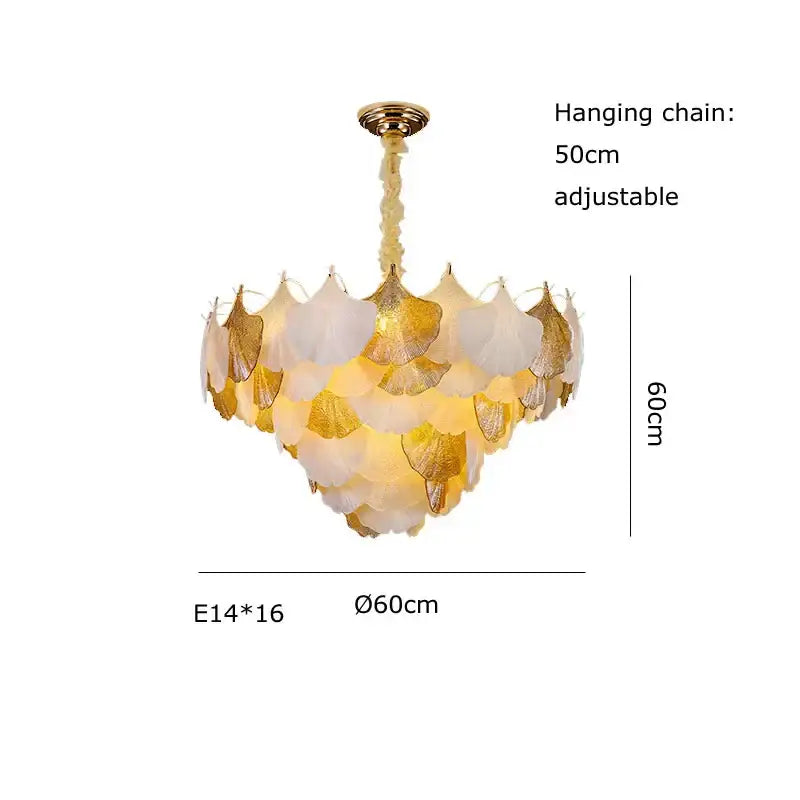 Ginkgo art deco gold & white dimmable chandelier for dining room