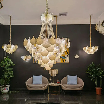 Ginkgo art deco gold & white dimmable chandelier for dining room