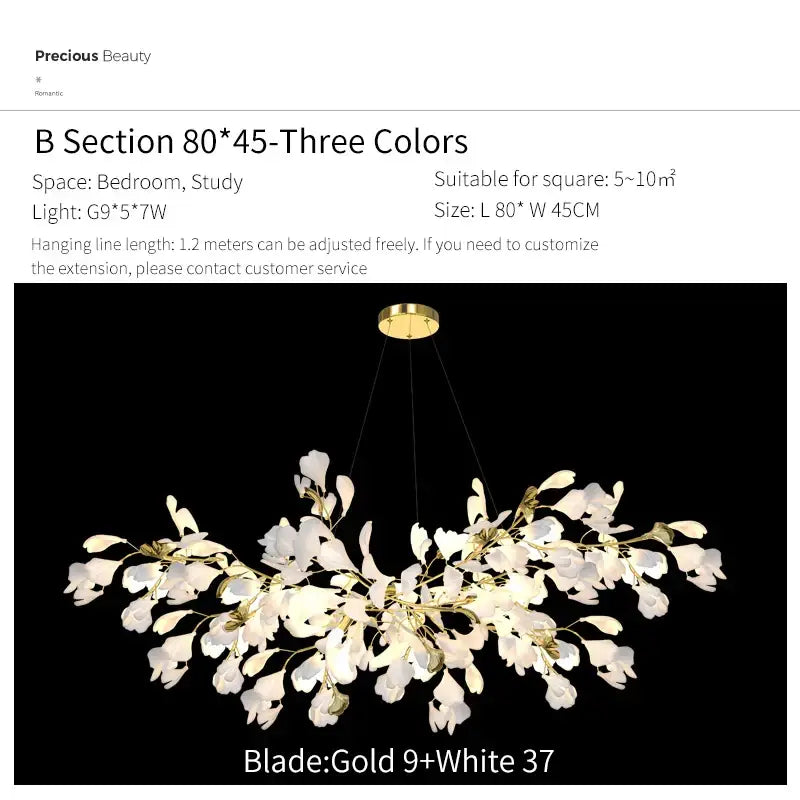 Ginkgo biloba chandelier gold glass pendant light for living room