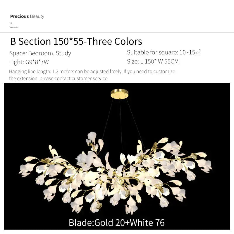 Ginkgo biloba chandelier gold glass pendant light for living room