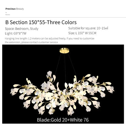 Ginkgo biloba chandelier gold glass pendant light for living room