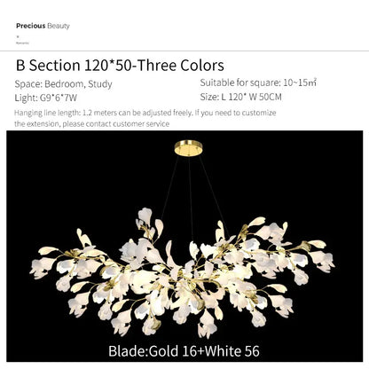 Ginkgo biloba chandelier gold glass pendant light for living room