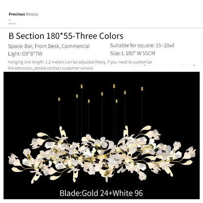 Ginkgo biloba chandelier gold glass pendant light for living room