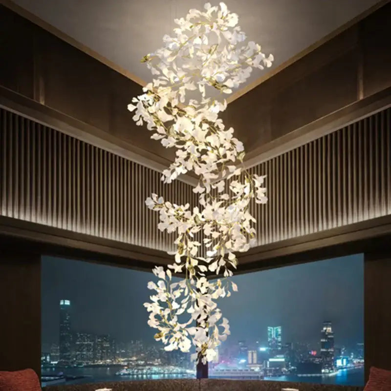 Ginkgo biloba chandelier gold glass pendant light for living room