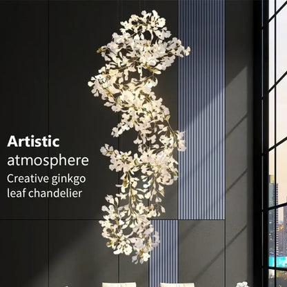 Ginkgo biloba chandelier gold glass pendant light for living room