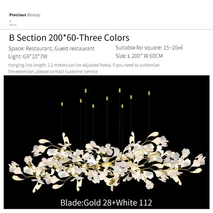 Ginkgo biloba chandelier gold glass pendant light for living room