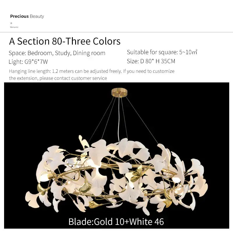 Ginkgo biloba chandelier gold glass pendant light for living room