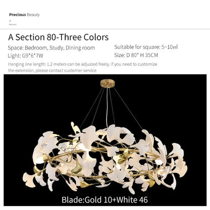 Ginkgo biloba chandelier gold glass pendant light for living room