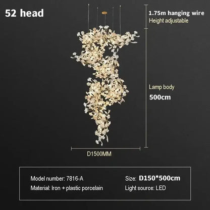 Ginkgo biloba chandelier gold glass pendant light for living room